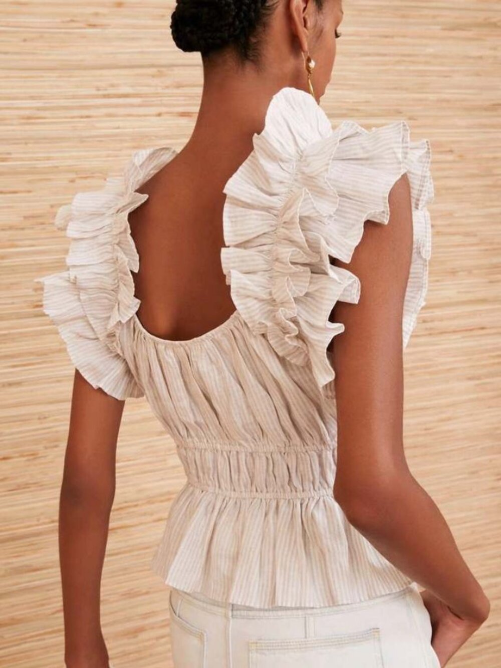 Ulla Johnson Paloma Ruffled Peplum Linen Top Neutral Sand - Picture 2 of 12
